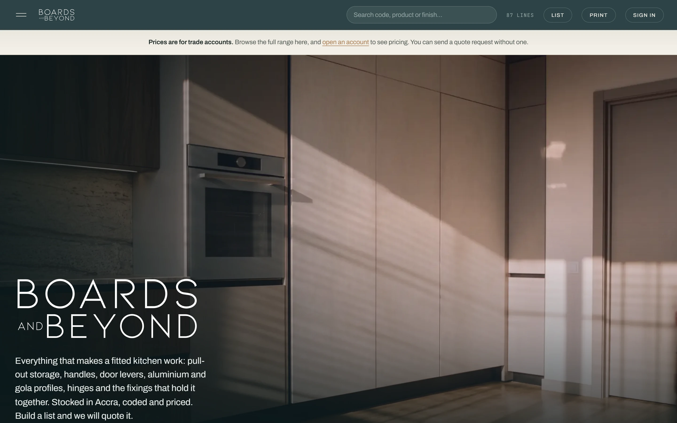 The Boards and Beyond website, its opening screen