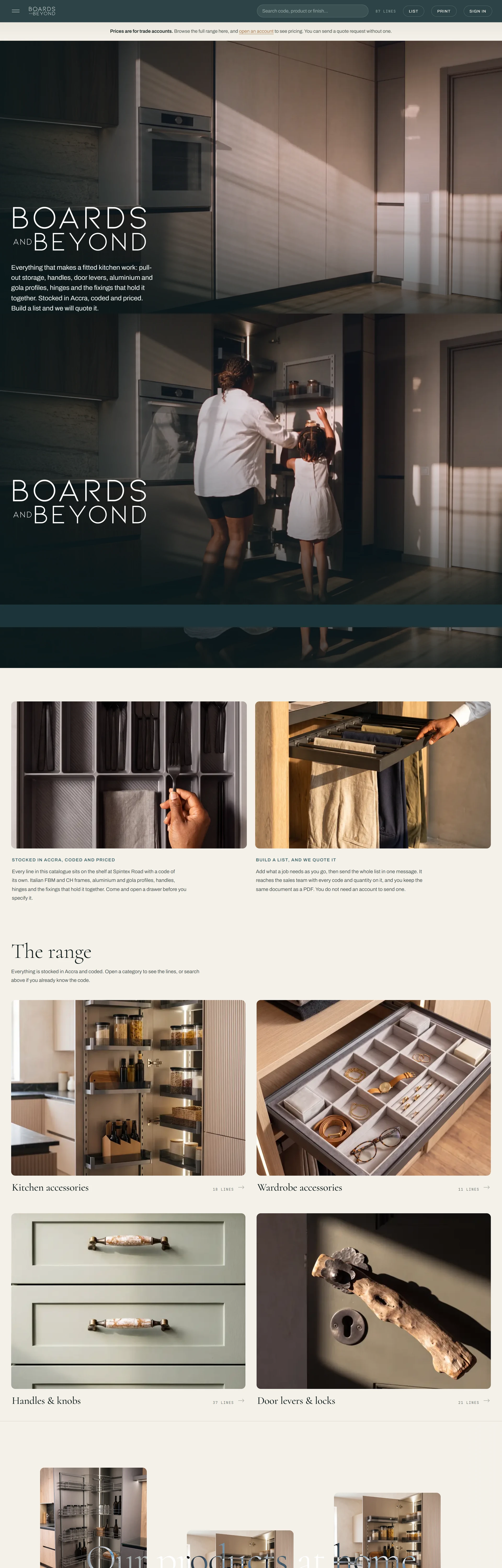 The Boards and Beyond website, top to bottom