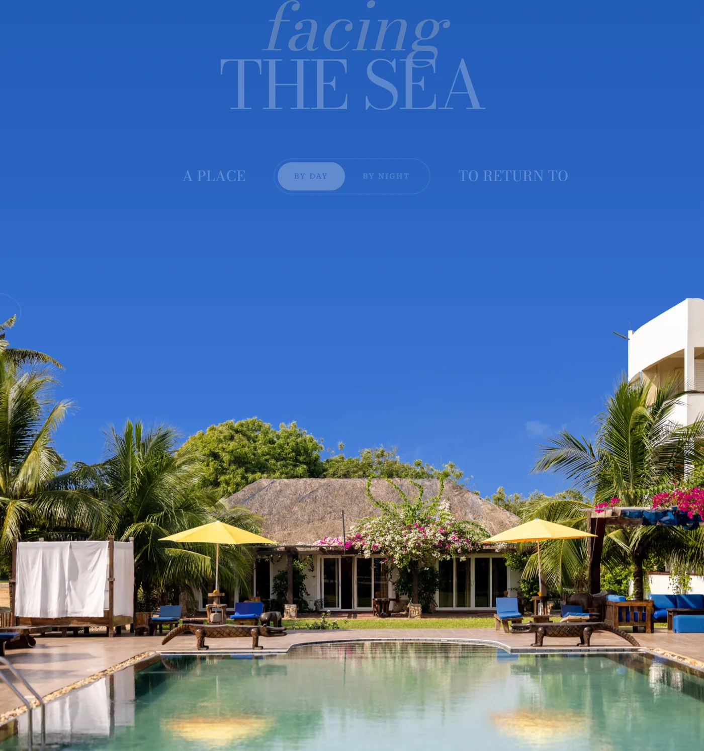 The C Resort website, the pool and the cabanas, by day