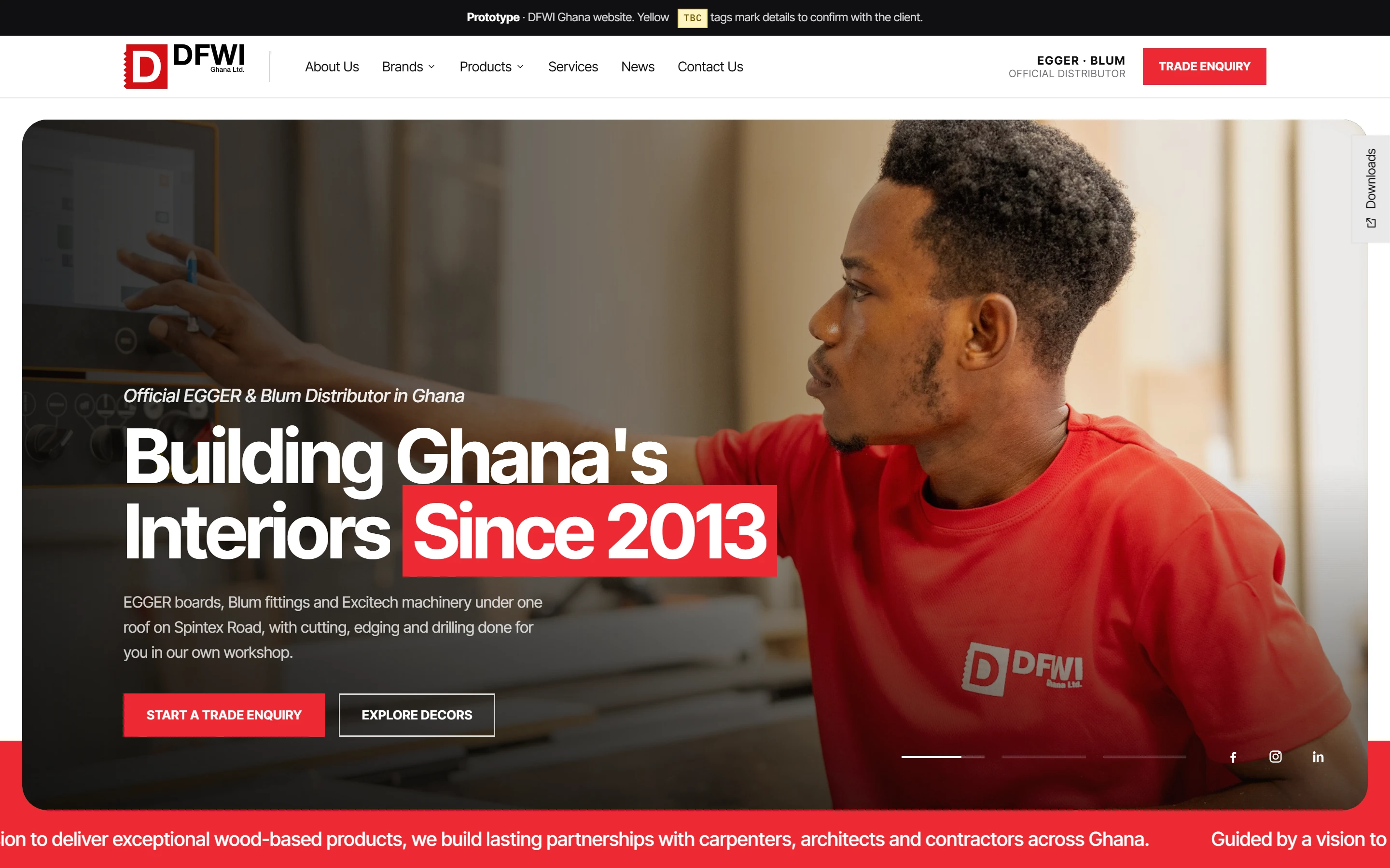 The DFWI Ghana website, its opening screen