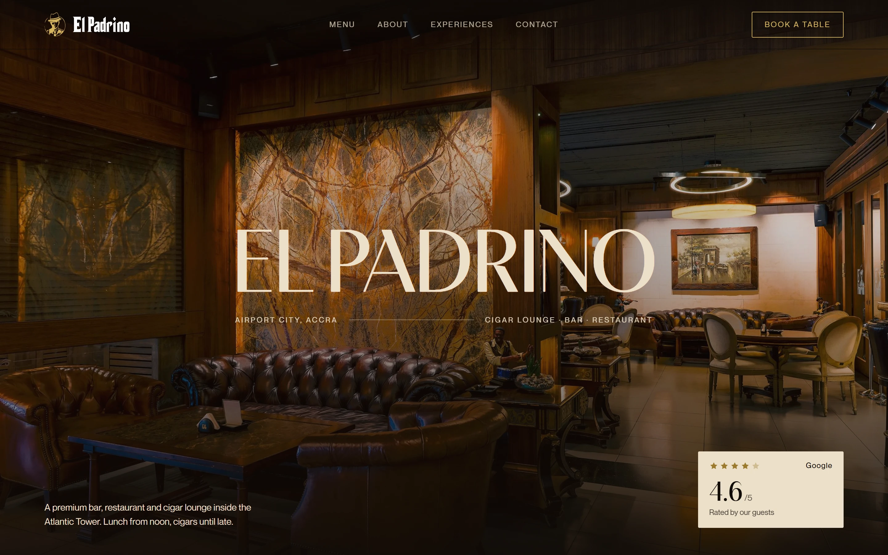 The El Padrino website, its opening screen