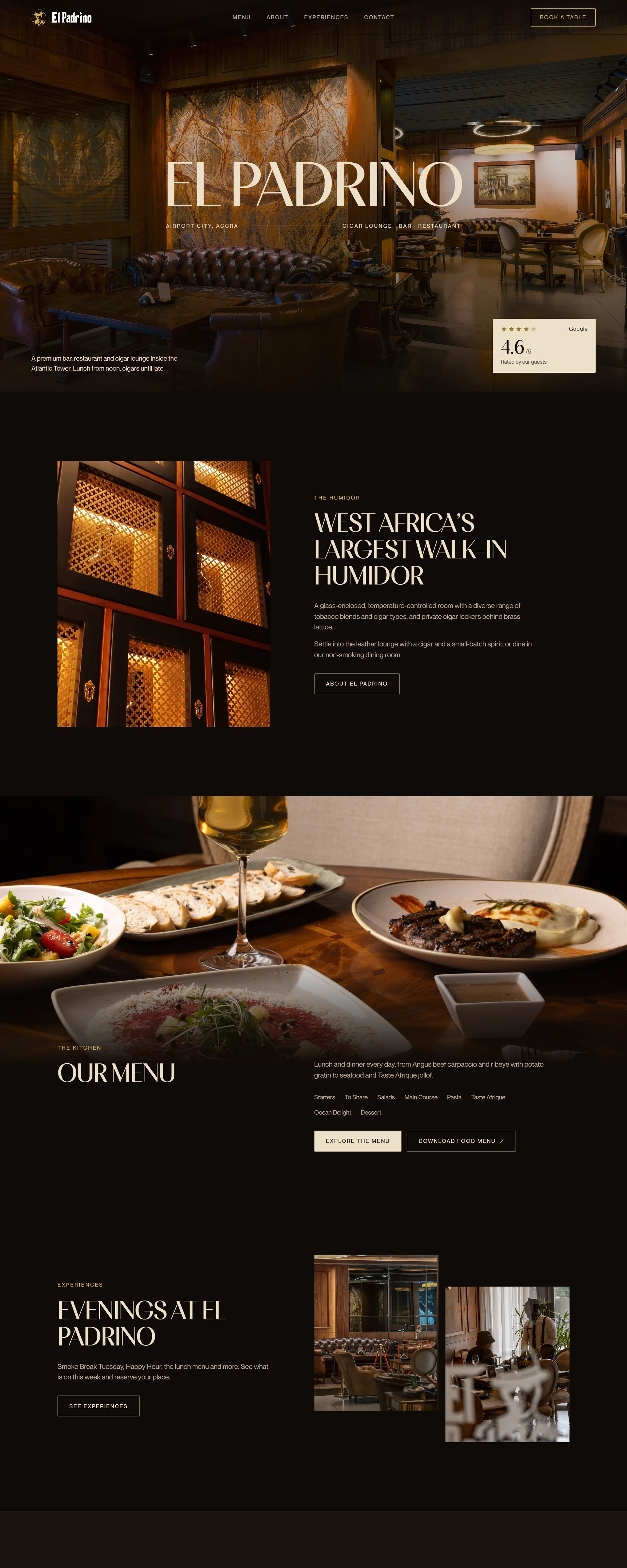 The El Padrino website, top to bottom