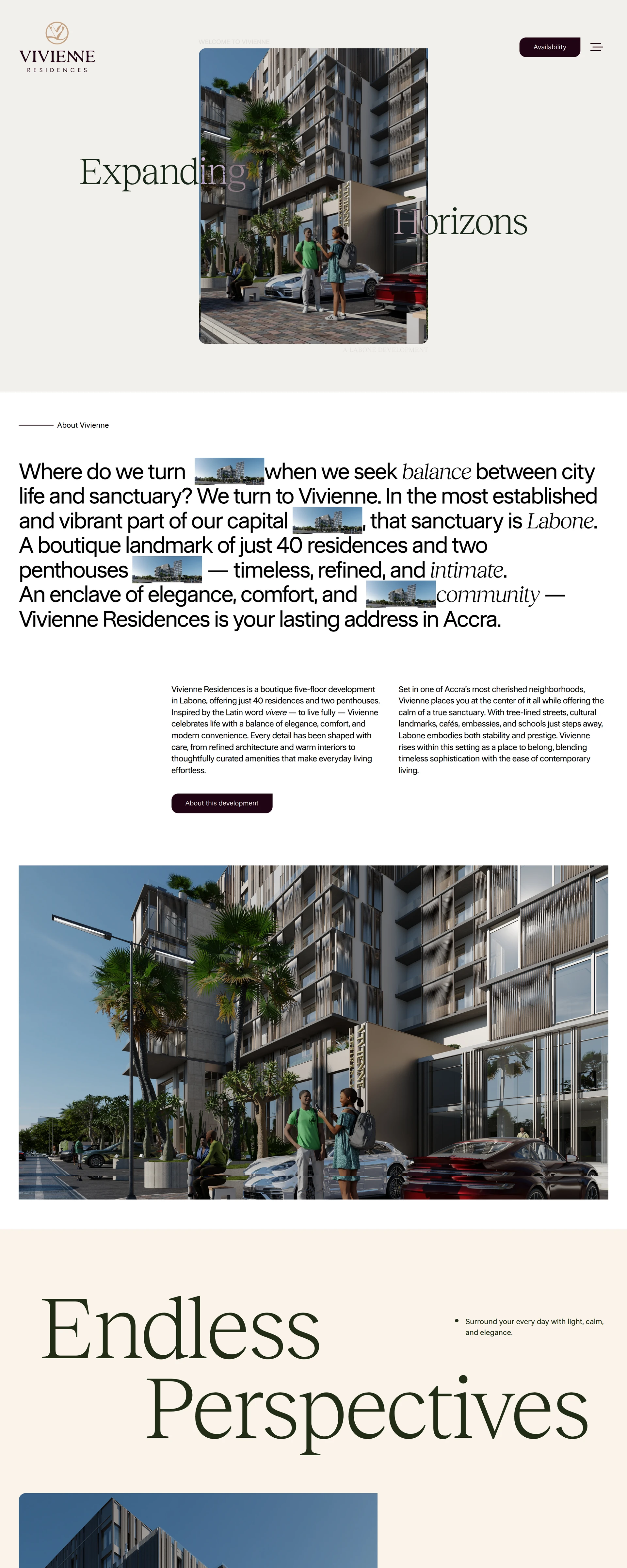 The Vivienne Residences website, top to bottom